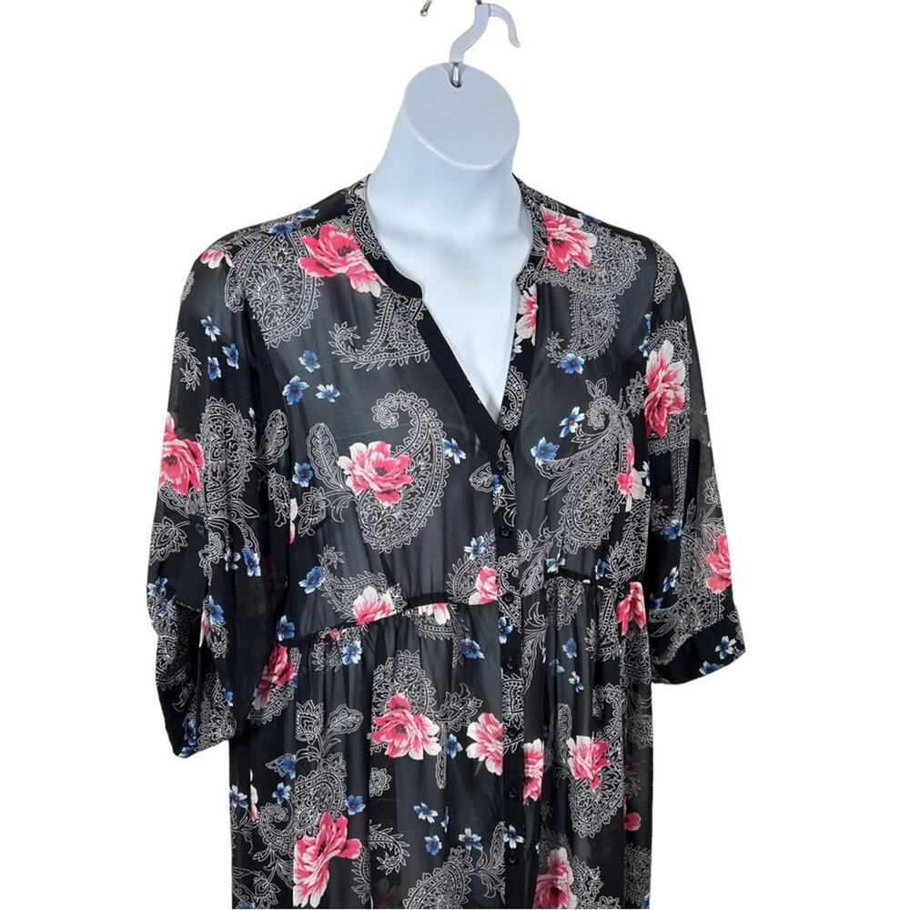 Torrid Black Floral Georgette Sheer Tunic Top High-Low Size 1 - Picture 5 of 15